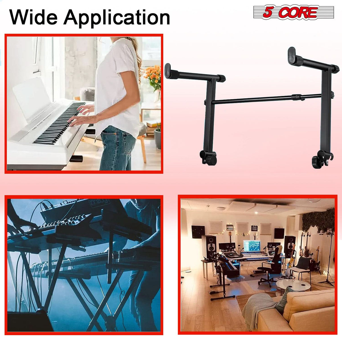 5 Core Keyboard Stand 2 Tier Adjustable Electric Piano Sturdy Foldable Holder-3