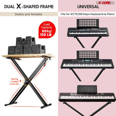 5Core Keyboard Stand Double X Style Adjustable Lift Piano Riser For 49 To 88 Keys BLACK-4