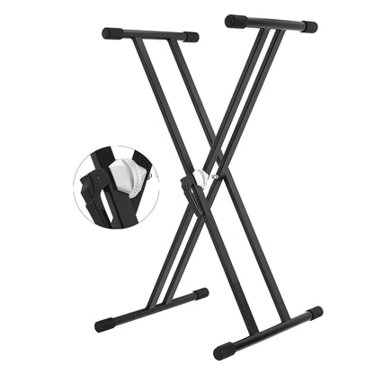 5Core Keyboard Stand Double X Style Adjustable Piano Riser For 49 To 88 Keys + Gear-0