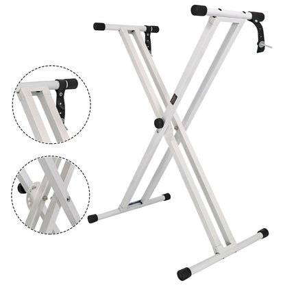 5Core Keyboard Stand Double X Style Adjustable Lift Piano Riser For 49 To 88 Keys WHITE-0
