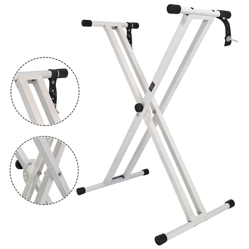 5Core Keyboard Stand Double X Style Adjustable Lift Piano Riser For 49 To 88 Keys WHITE-0