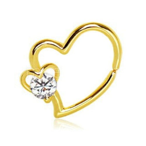 Gold Heart Cartilage Earring with Jeweled Heart-1