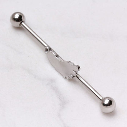 316L Surgical Steel Industrial Barbell Barefoot Footprint.-1