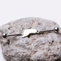 316L Surgical Steel Industrial Barbell Barefoot Footprint.-0
