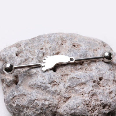 316L Surgical Steel Industrial Barbell Barefoot Footprint.-0