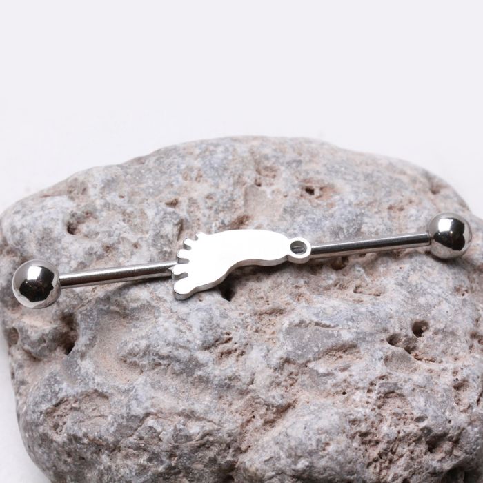 316L Surgical Steel Industrial Barbell Barefoot Footprint.-0