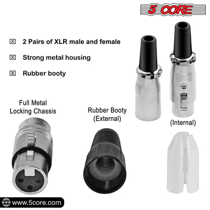 5Core XLR Connector Male Female to 1/4 Audio Jack 3 Pin Secure Mic Plug w Locking Ends 5 PAIR-2