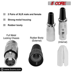 5Core XLR Connector Male Female to 1/4 Audio Jack 3 Pin Secure Mic Plug w Locking Ends-2