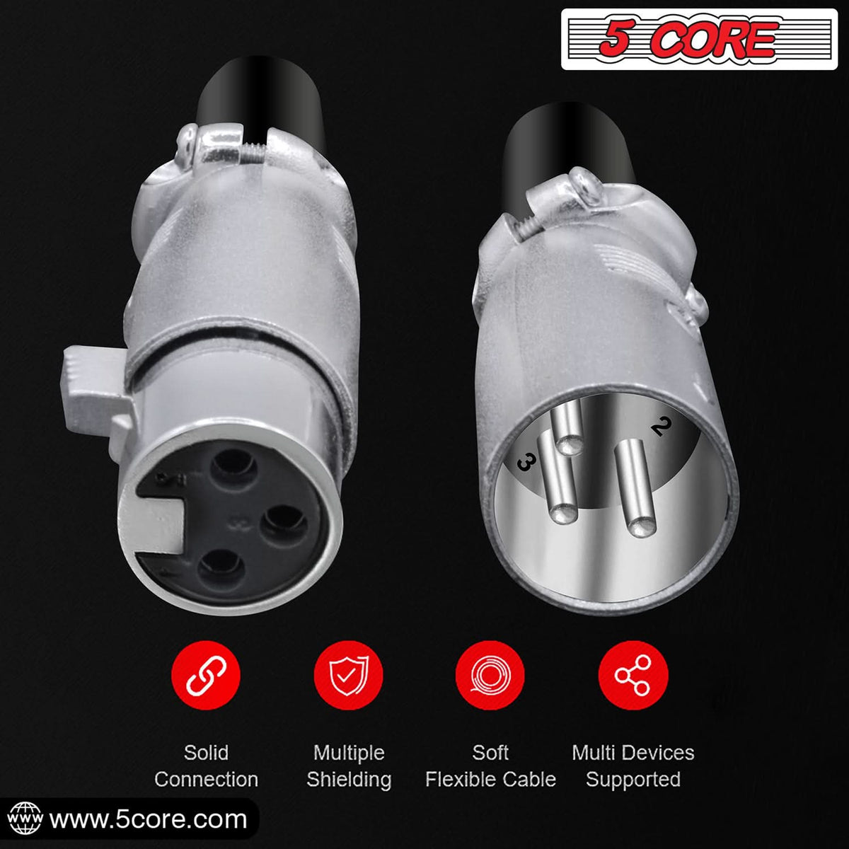 5Core XLR Connector Male Female to 1/4 Audio Jack 3 Pin Secure Mic Plug w Locking Ends 10 PAIR-4