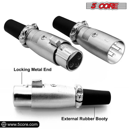 5Core XLR Connector Male Female to 1/4 Audio Jack 3 Pin Secure Mic Plug w Locking Ends 5 PAIR-3